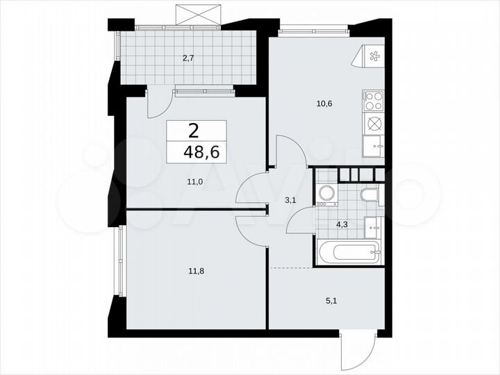 2-к. квартира, 48,6 м², 22/22 эт.