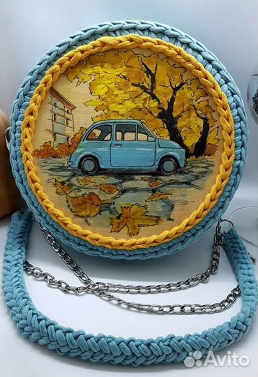 Сумочка с голубым Fiat 500 retro