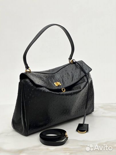 Сумка Balenciaga Rodeo кожа страус чёрная