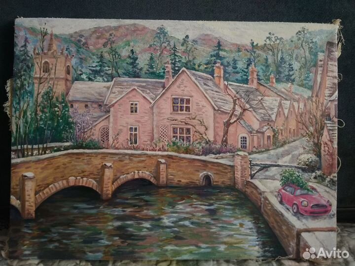 Картина маслом Англия Уилтшир деревня Касл Комб