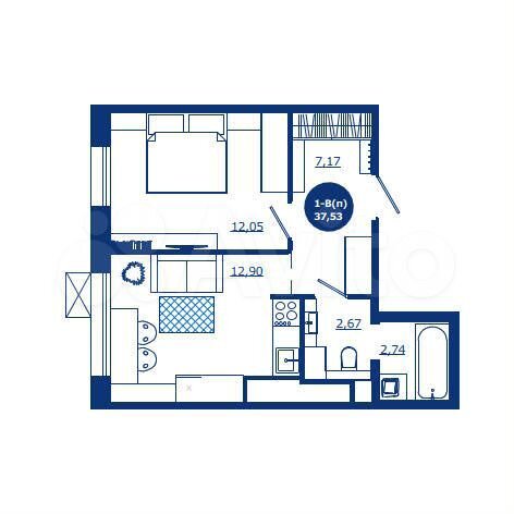 1-к. квартира, 37,5 м², 7/17 эт.
