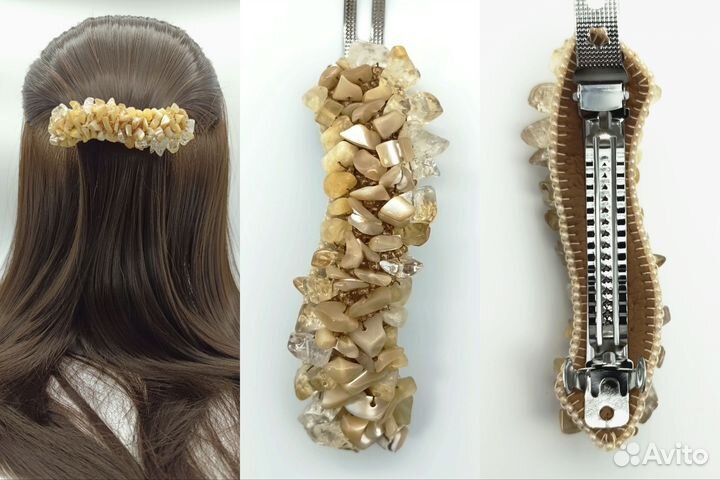 Заколка для волос из бисера и натур. камня