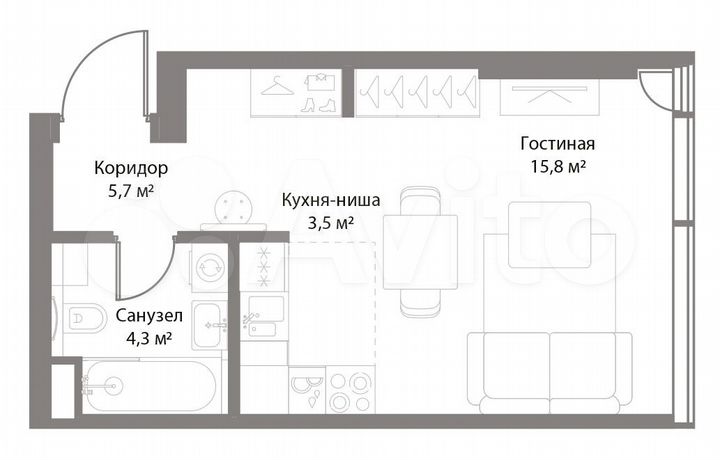 Квартира-студия, 29,3 м², 9/37 эт.