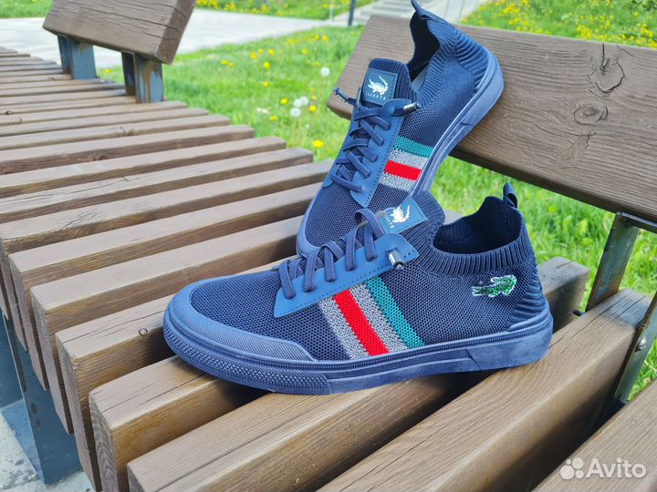 Мужские кеды Lacoste синие летние новые