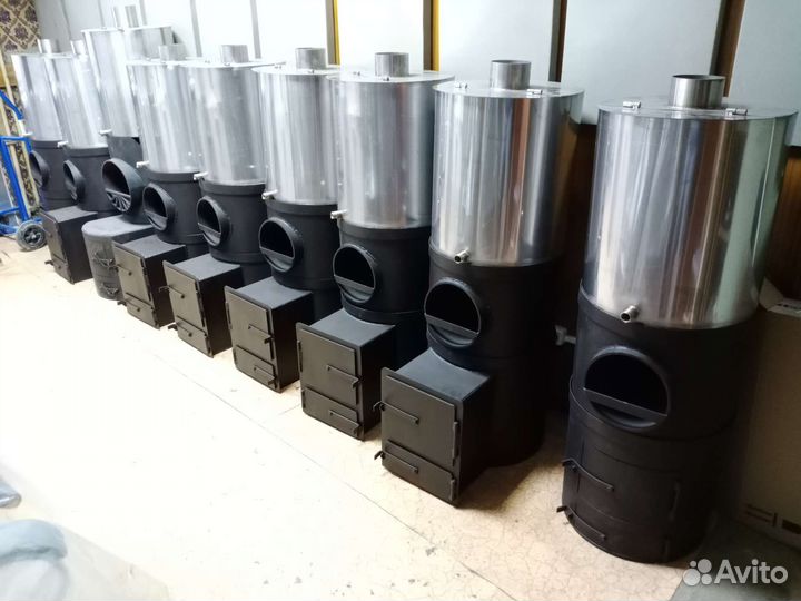 Печь банная из трубы с баком