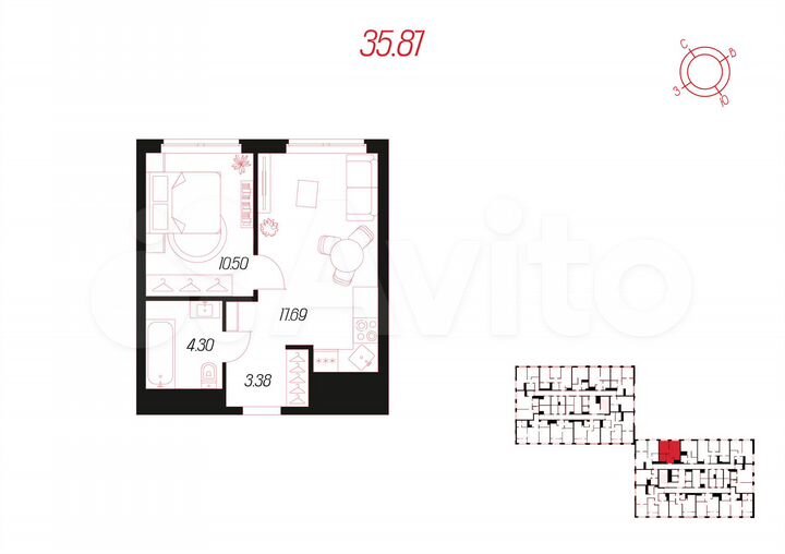 1-к. квартира, 35,9 м², 21/25 эт.