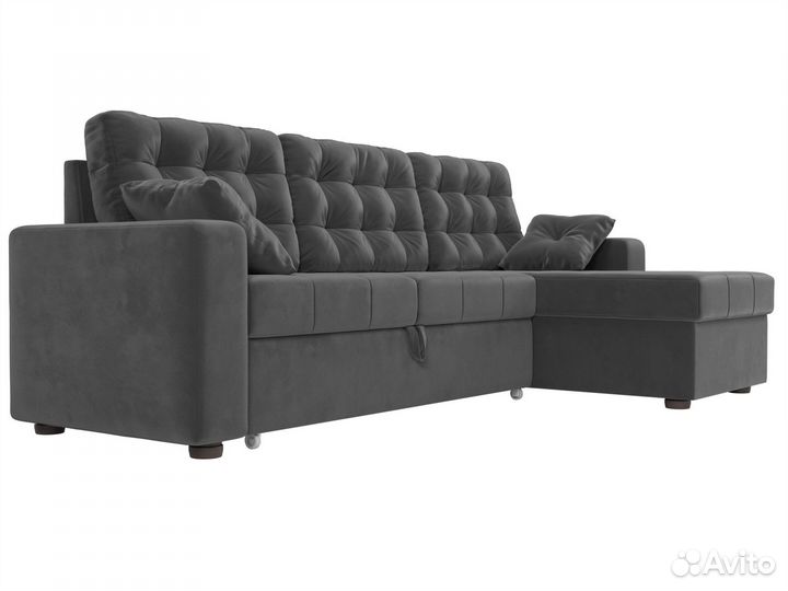 Диван угловой Камелот правый угол, велюр, серый