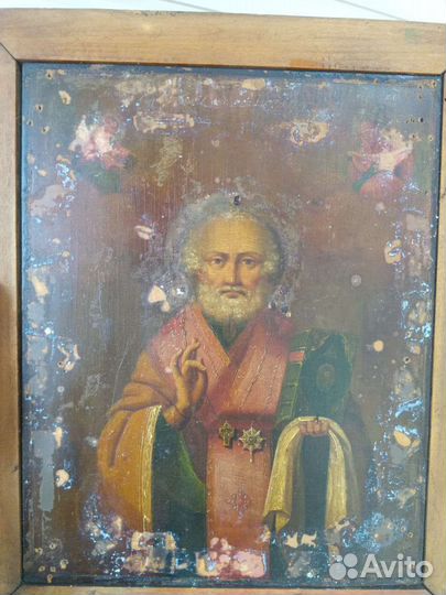 Икона Николай Чудотворец масло 19 век аналой