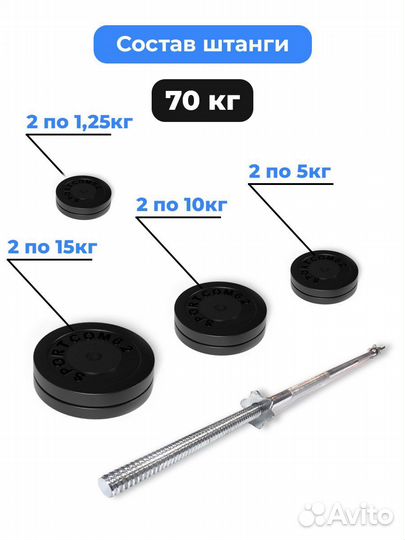 Штанга обрезиненная Sportcom 70кг