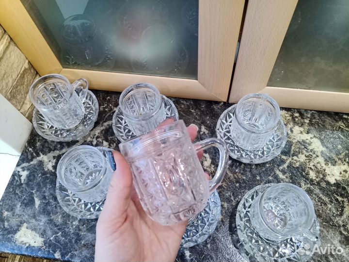 Хрустальные кружки СССР с блюдцами