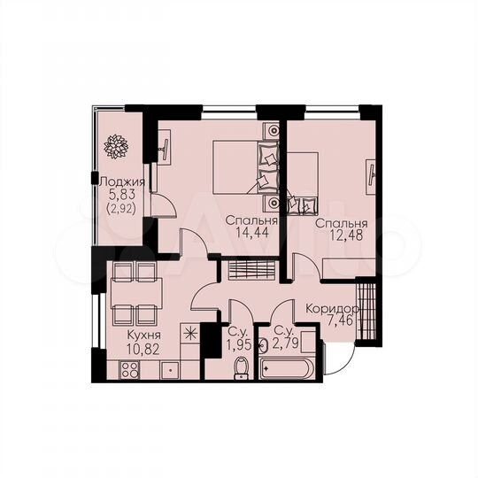 2-к. квартира, 52,9 м², 7/12 эт.