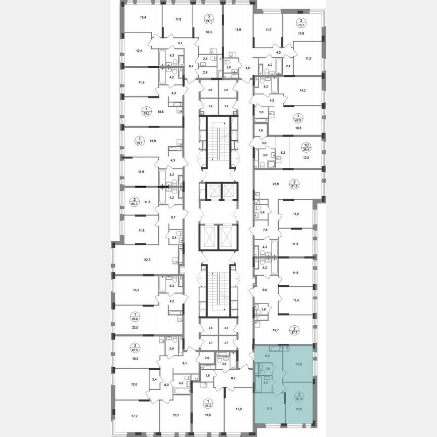 2-к. квартира, 51,5 м², 9/19 эт.