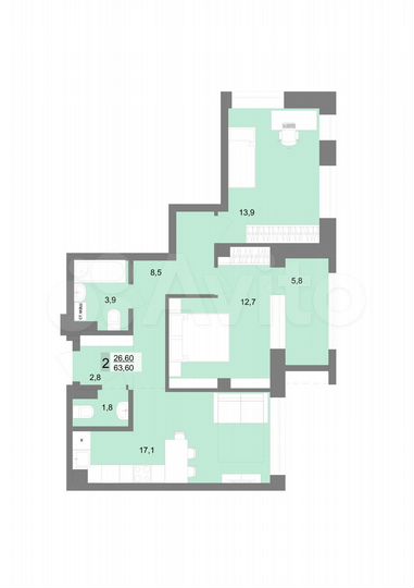 2-к. квартира, 74,3 м², 5/31 эт.