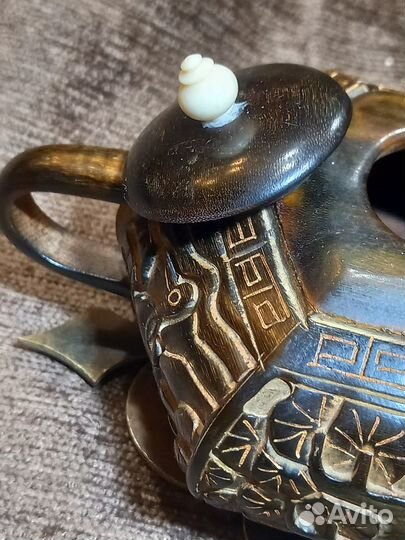 Старинный китайский чайник 19 в, резьба кость рог