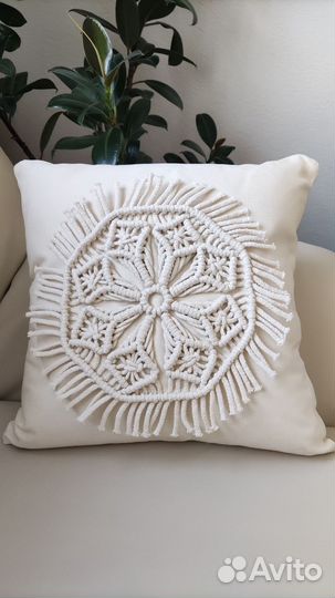 Подушка, макраме, декоративная, интерьерная