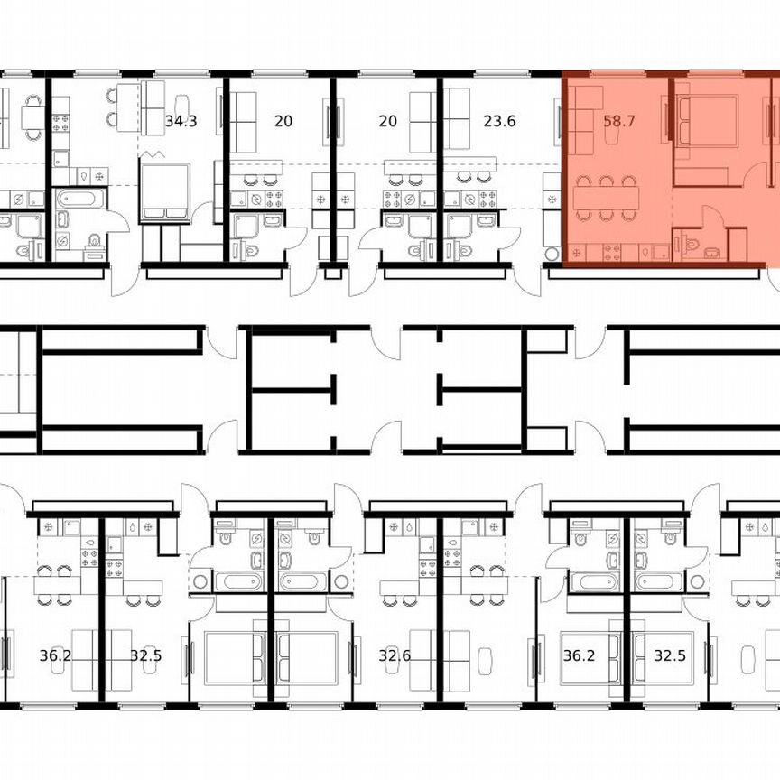 2-к. квартира, 58,7 м², 19/25 эт.