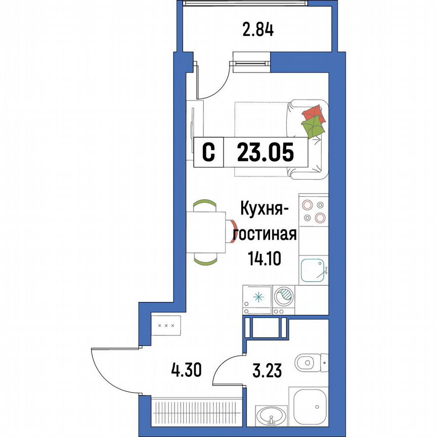 Квартира-студия, 23,1 м², 13/16 эт.