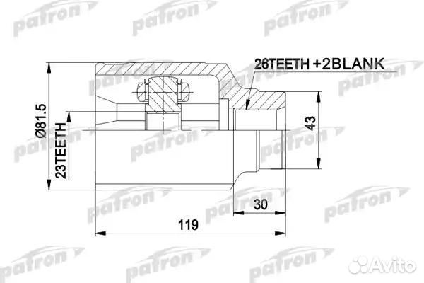 Шрус внутр прав к-кт A:23, B:26+2, D:81.5 mazda: 6