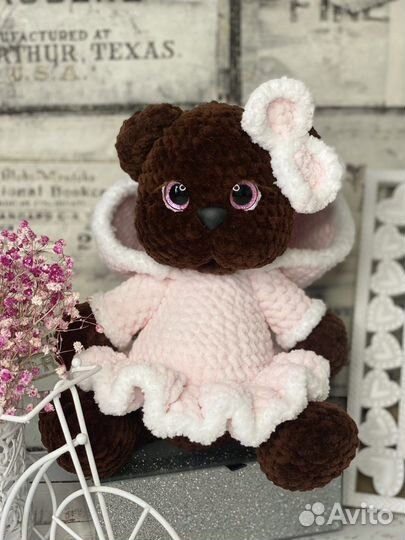 Мишка из плюшевой пряжи с капюшоном