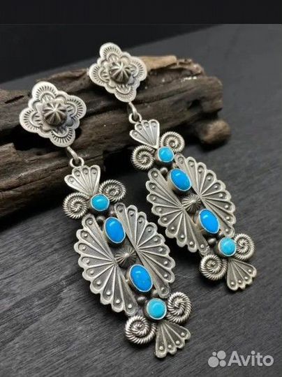 Серьги длинные бохо стиле античное серебро