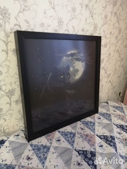 Картина Полнолуние Чёрная пантера вышитая крестом