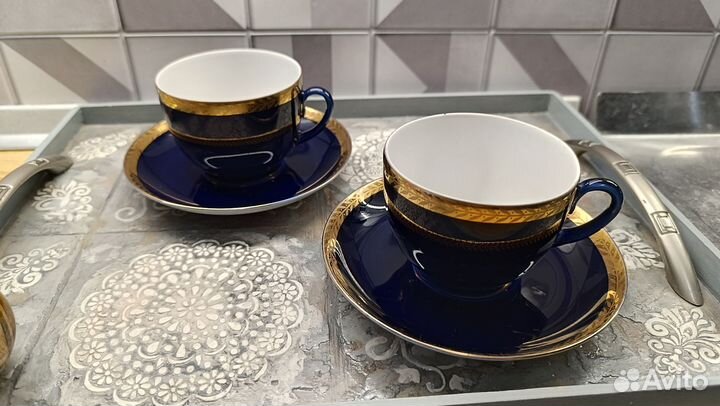 Чайный сервиз кобальт с позолотой лфз. бронь
