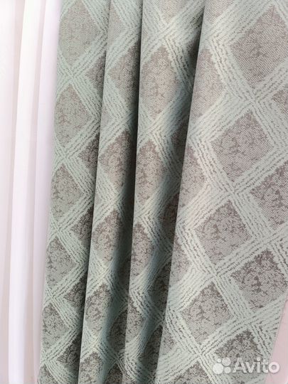Готовые шторы Серо-бирюзовые ромбы 3-х м