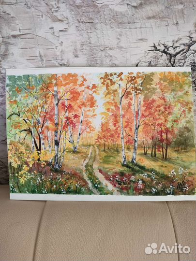 Пейзаж акварелью. Золотая осень. Картина 21х30