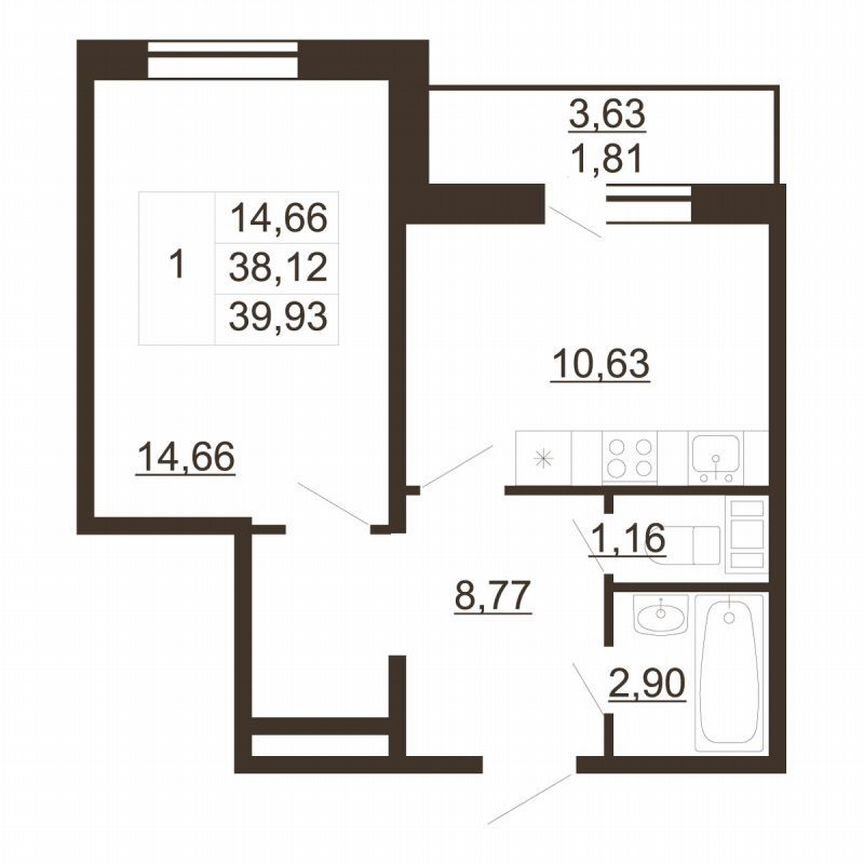 1-к. квартира, 39,9 м², 2/6 эт.