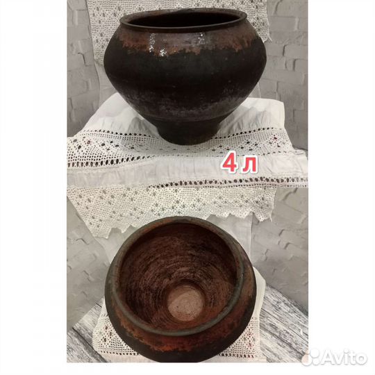 Глиняный горшок крынка чугунок