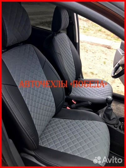 Чехлы Renault Duster 1 из экокожи чёрно-серые Ромб