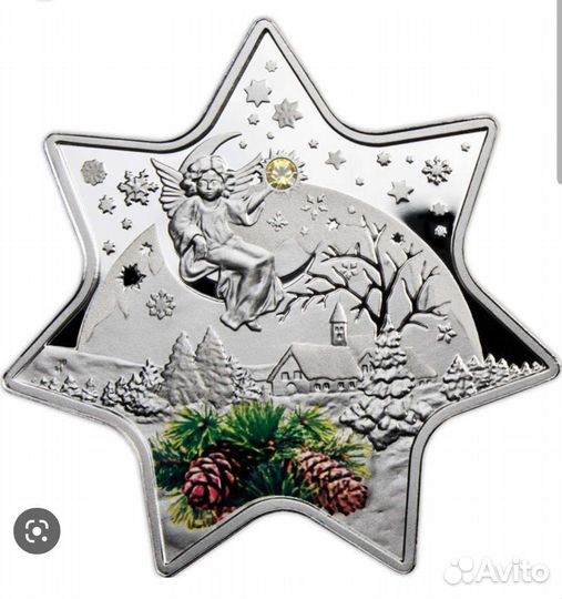 Монета 2 доллара серебро 925' Рождественская звезд