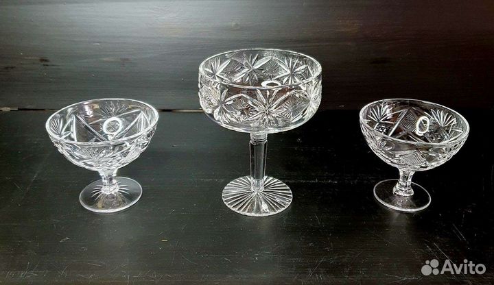Вазочка + 2 креманки. Хрусталь. СССР Винтаж