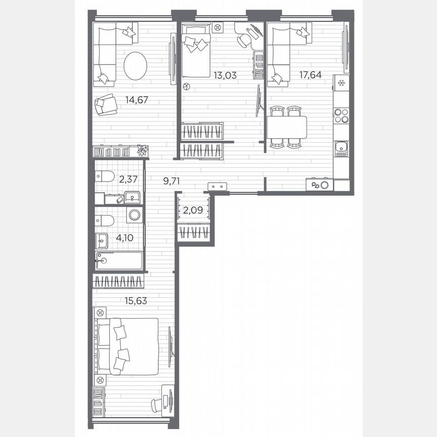 3-к. квартира, 79,2 м², 1/5 эт.