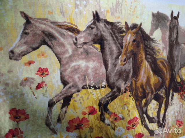 Схема для вышивания. Табун лошадей. Риолис