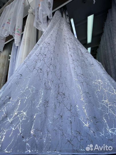 Тюль Лён батист Золото, Серебро