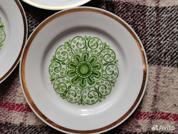 3 шт тарелки СССР Пролетарий зелёный рисунок