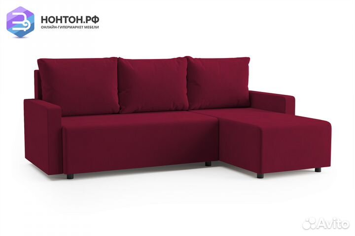Диван угловой еврокнижка Мидгард красно-фиолетовый
