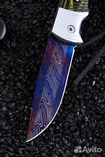 Нож складной Филин дамаск торцевой с воронением на