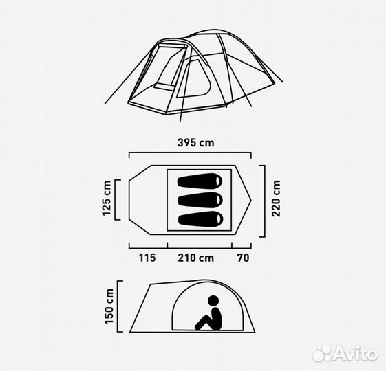 Палатка 3 местная с тамбуром