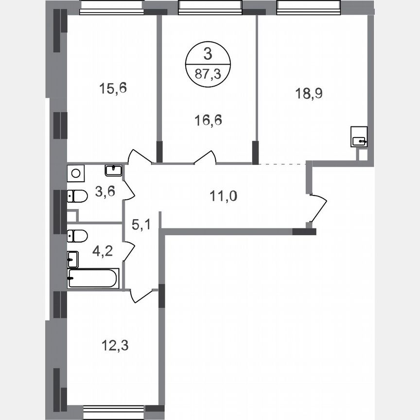 3-к. квартира, 87,3 м², 1/17 эт.
