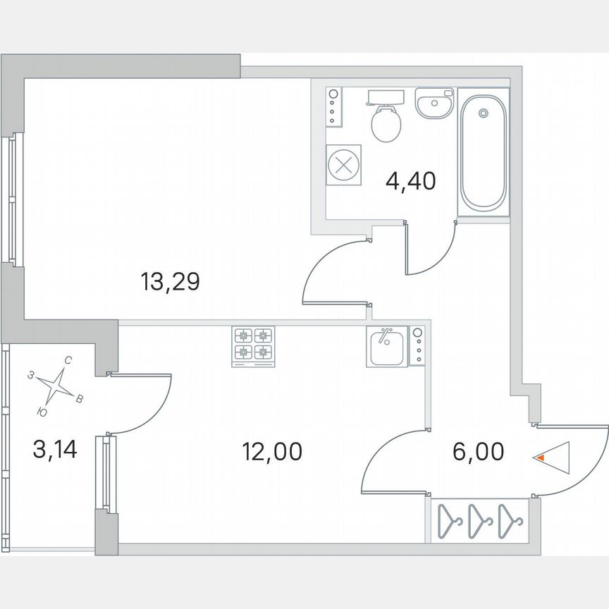 1-к. квартира, 37,3 м², 1/4 эт.