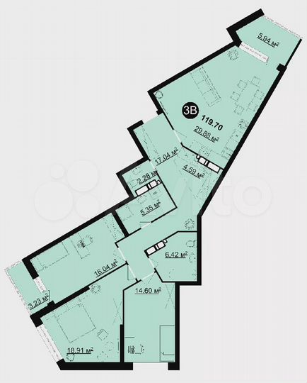 3-к. квартира, 119,4 м², 6/25 эт.