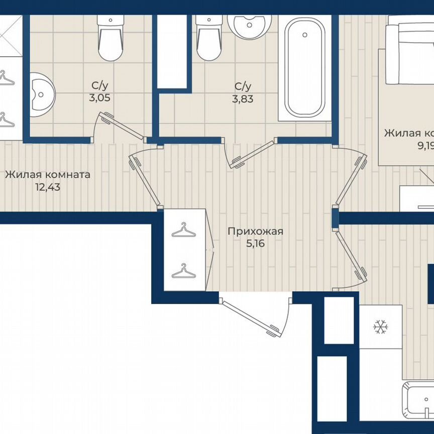 2-к. квартира, 48,7 м², 10/12 эт.