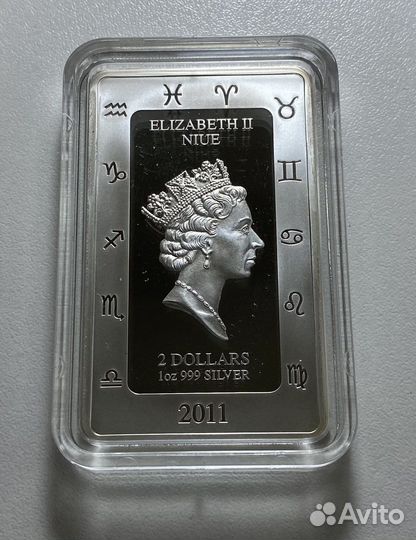 Серебряная монета Ниуэ Зодиак Кагая. Лев