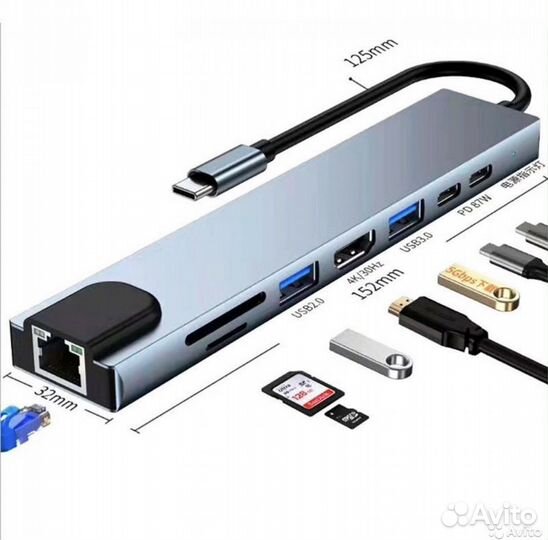 Хаб Type C 8 in 1 rj45 Apple multi port Переходник