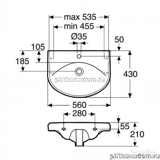 Gustavsberg Basic GB1059026101 590-2 Раковина 56х43см для установки на болтах или кронштейнах