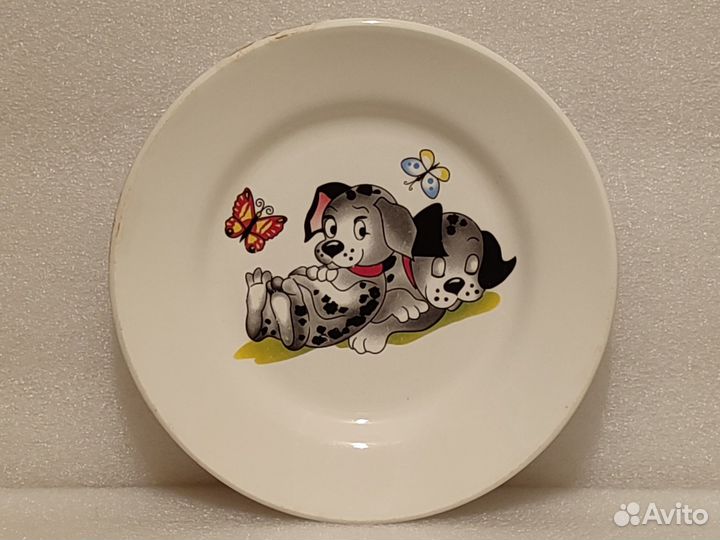 Тарелка детская. Озорные щенки. Фарфор. Дулево