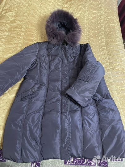 Пуховик женский длинный с капюшоном 60 размер