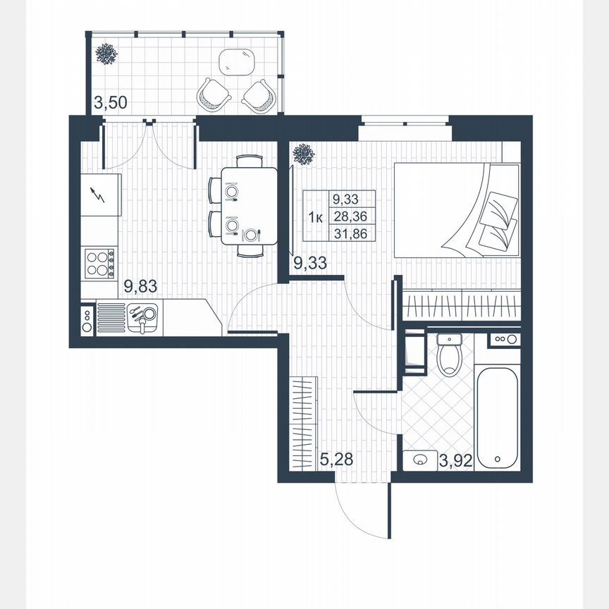 1-к. квартира, 30,1 м², 6/8 эт.